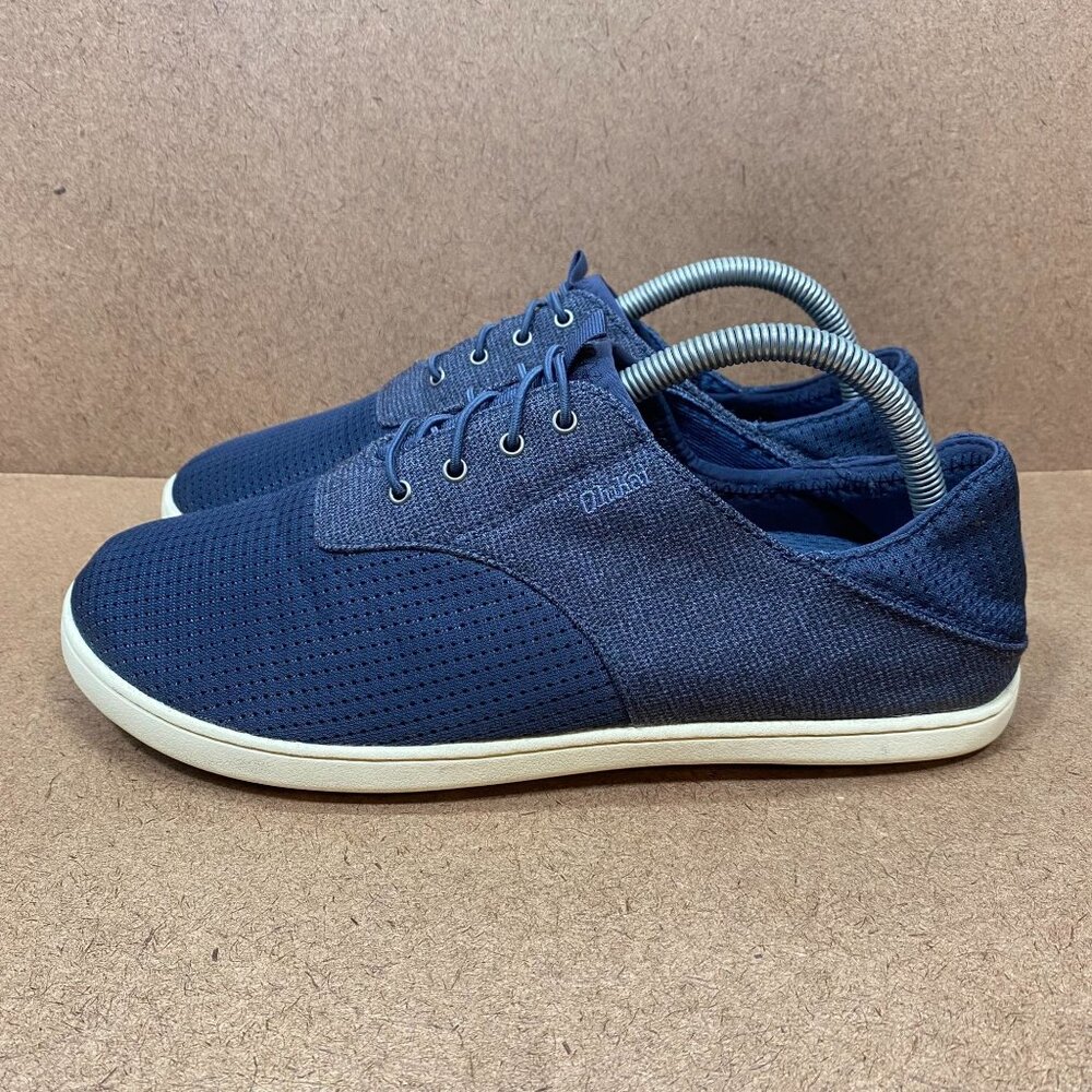 Olukai Nohea Moku Mens Navy Boat Shoes Size 8.5 Mesh No-Tie Laces Rubber Sole